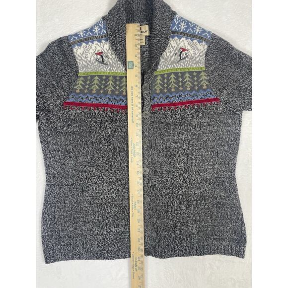 Woolrich Cardigan Sweater Womens Sz L Charcoal Heathered Ski Winter Snow Holiday - Picture 10 of 11
